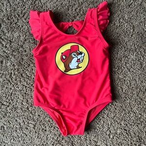 Red Ruffled Swimsuit with Buc-ee’s